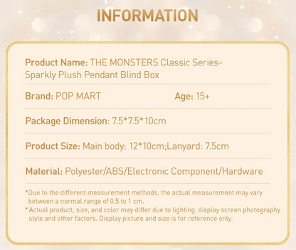 POP MART THE MONSTERS LABUBU Classic Series-Sparkly Plush Pendant Blind Box (100% POP MART Origineel)